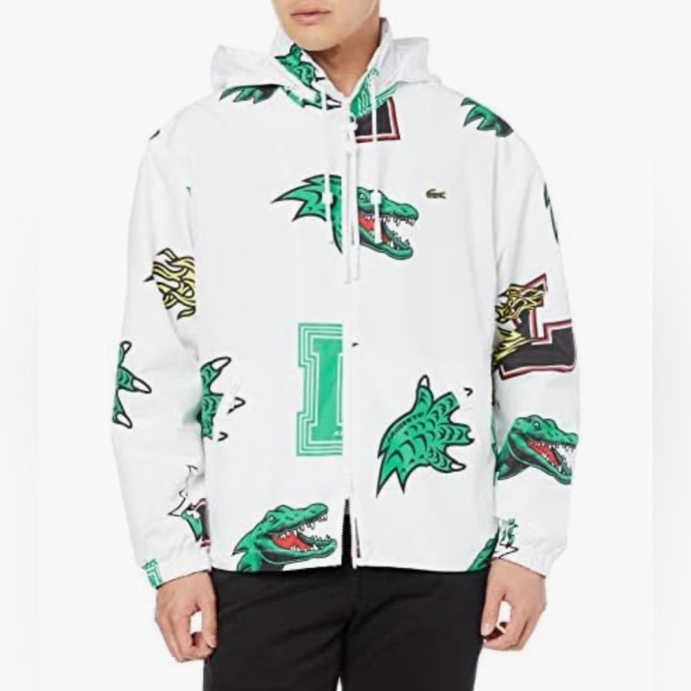 Lacoste Unisex White Jacket with Green Logo